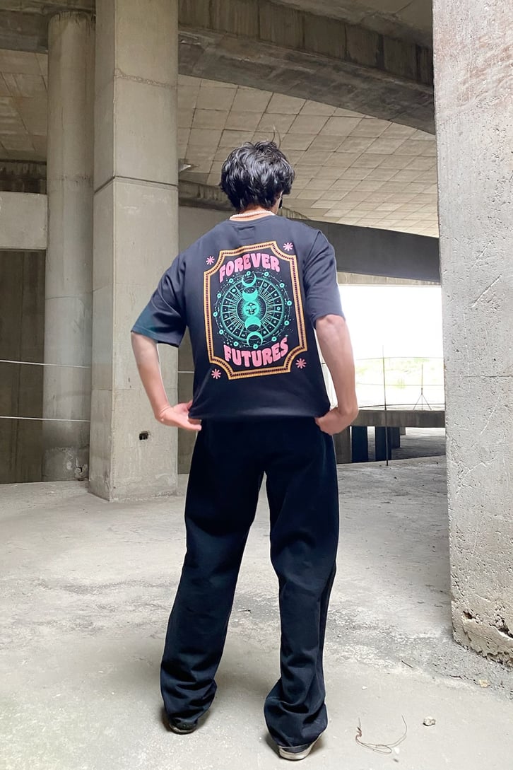 Forever Future Baskılı Siyah Oversize Tshirt