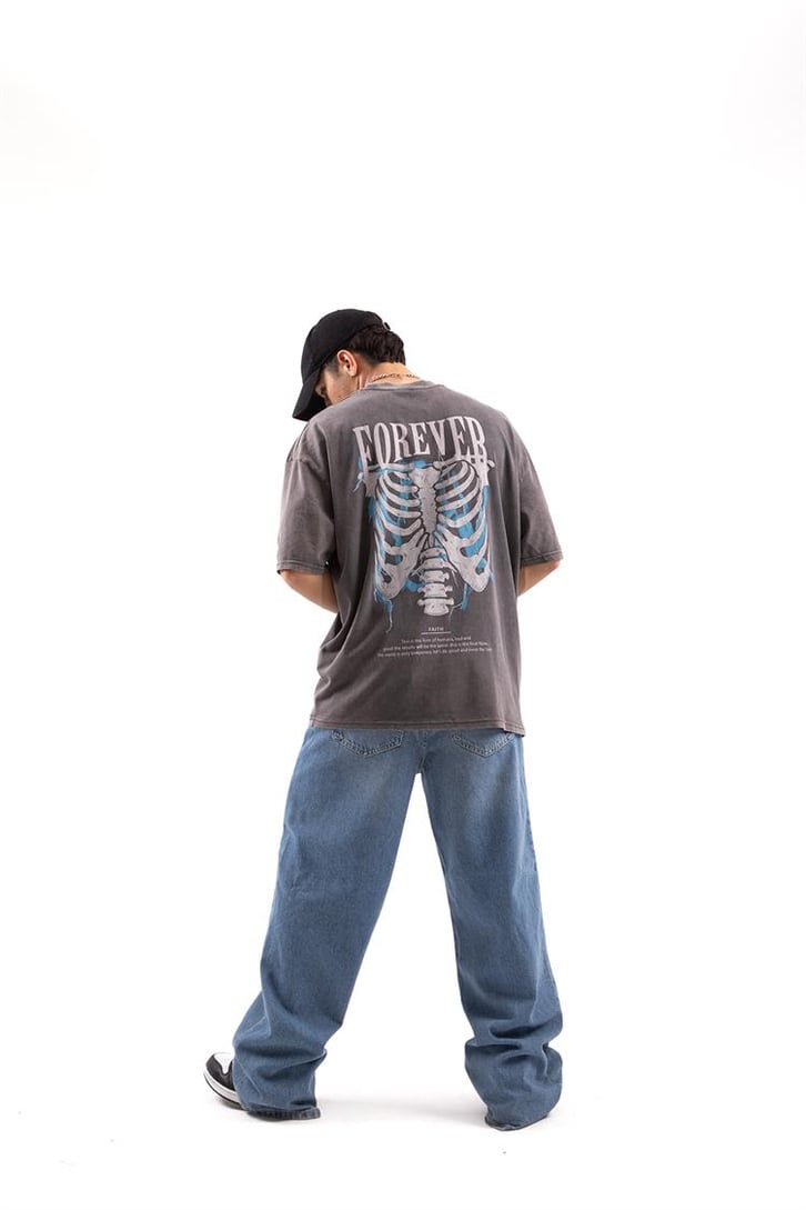 Forever Rib Baskılı Acid Wash Tshirt