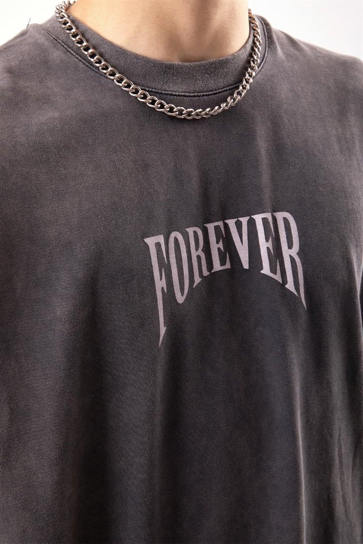 Forever Rib Baskılı Acid Wash Tshirt