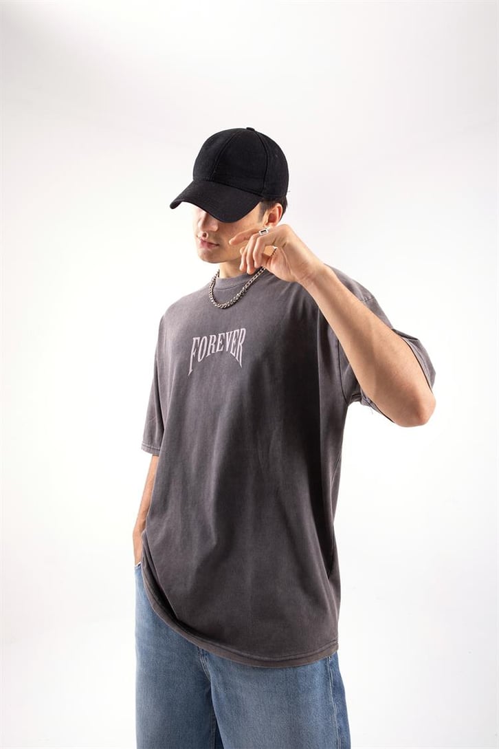 Forever Rib Baskılı Acid Wash Tshirt