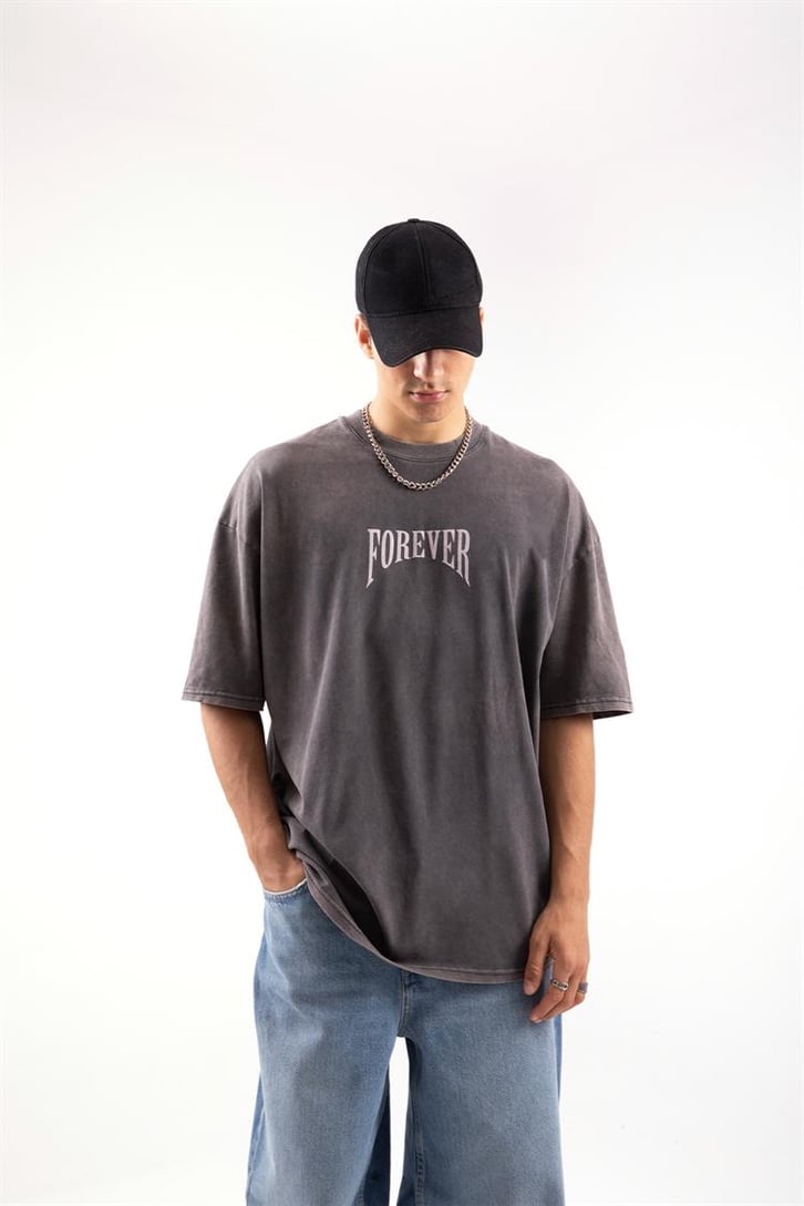 Forever Rib Baskılı Acid Wash Tshirt