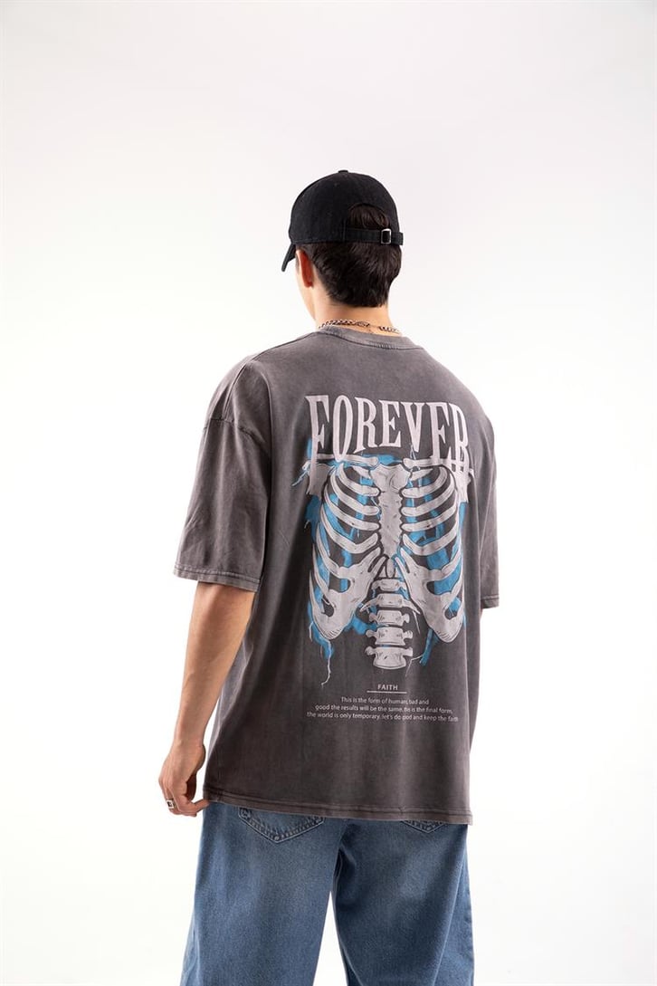 Forever Rib Baskılı Acid Wash Tshirt