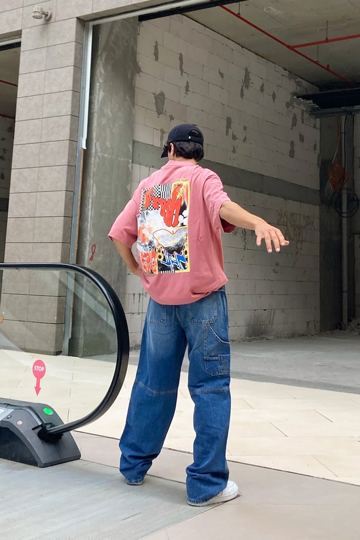 Fresh Sırt Baskılı Gül Kurusu Oversize Tshirt