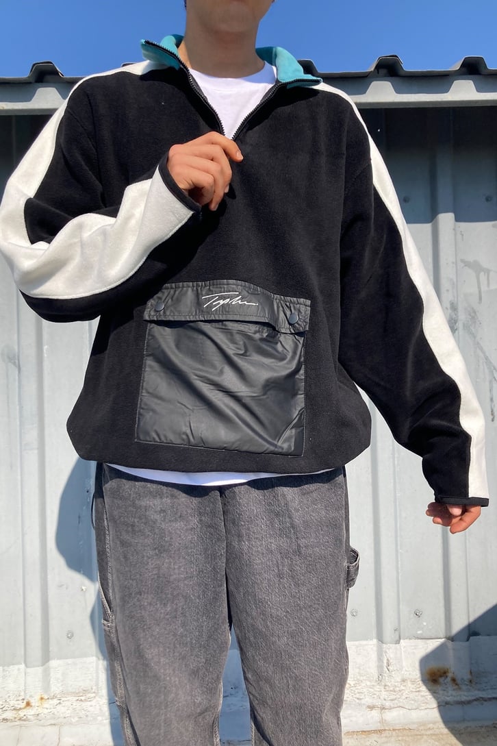 Front Pocket Oversize Black Fleece