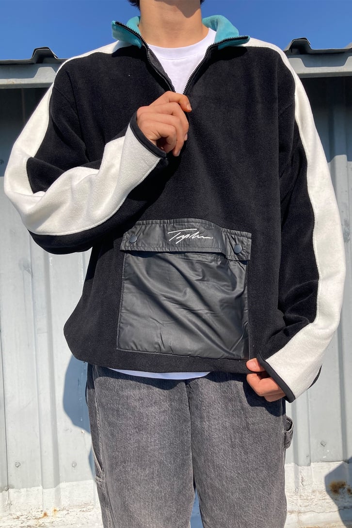 Front Pocket Oversize Black Fleece