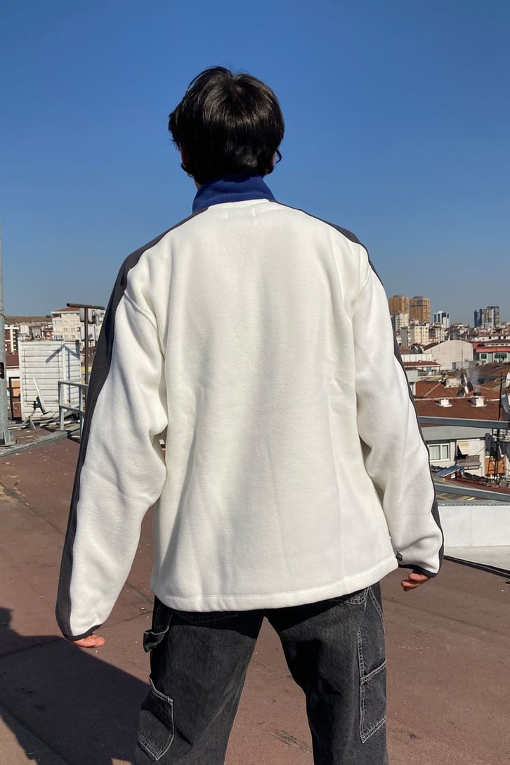 Front Pocket Oversize White Fleece