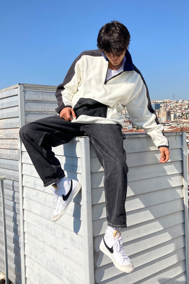 Front Pocket Oversize White Fleece