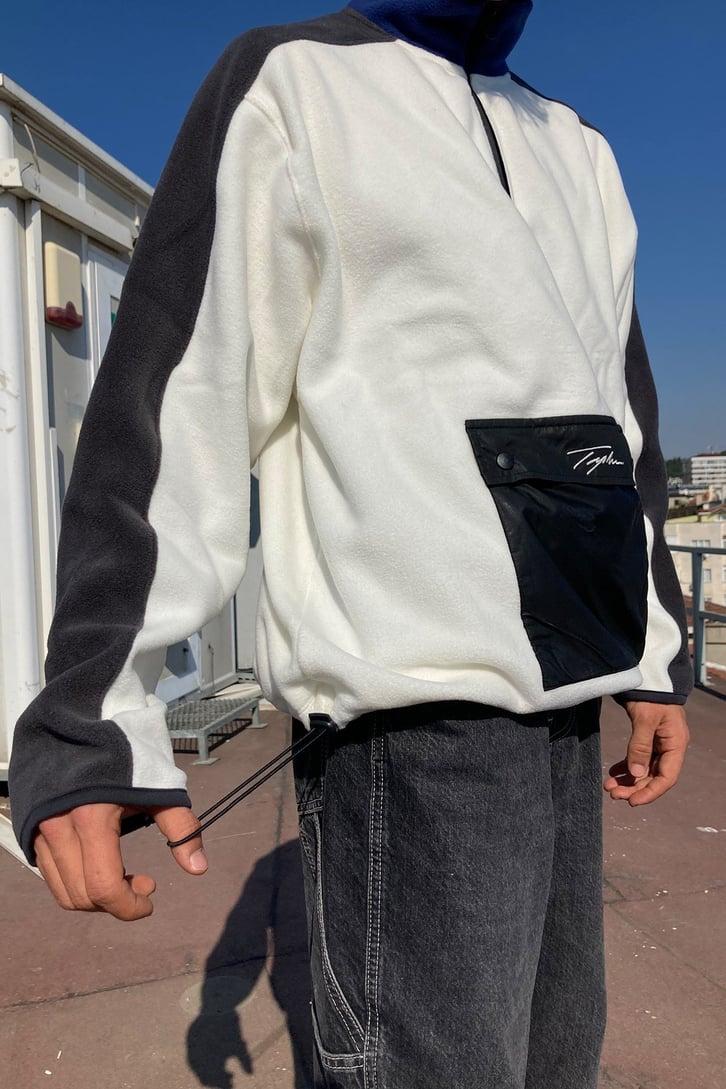 Front Pocket Oversize White Fleece