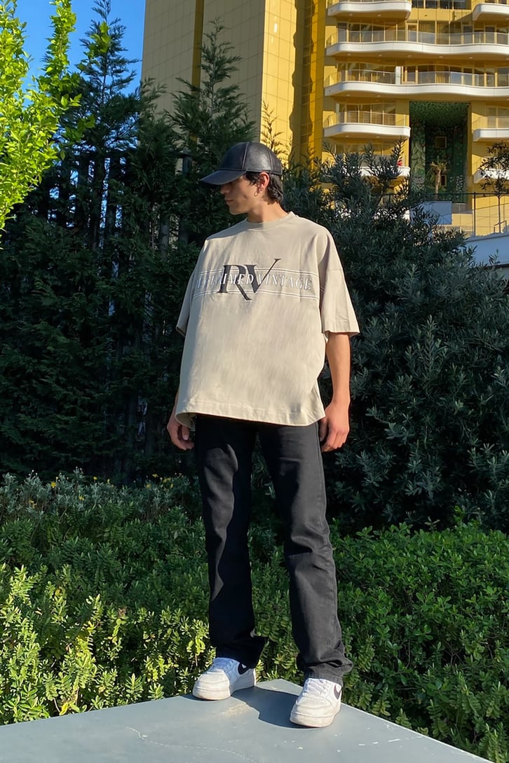 Front Text Logo Baskılı Latte Oversize Tshirt