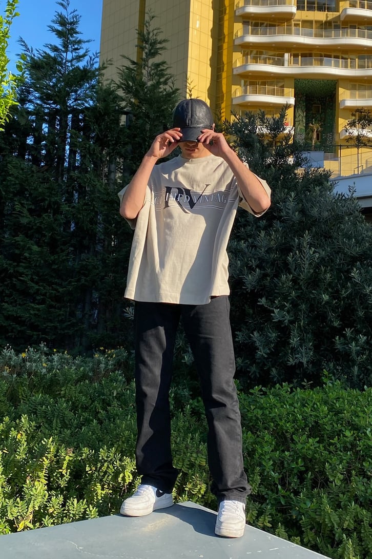 Front Text Logo Baskılı Latte Oversize Tshirt