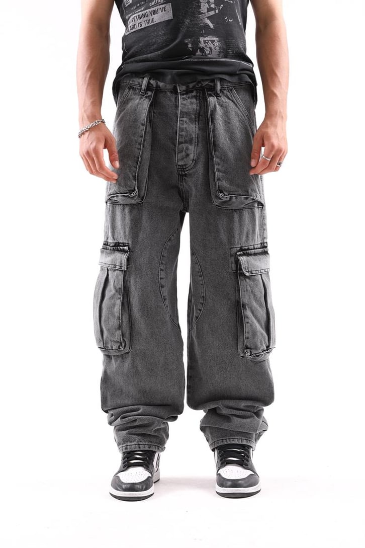 Full Pocket Acid Wash Baggy Pantolon