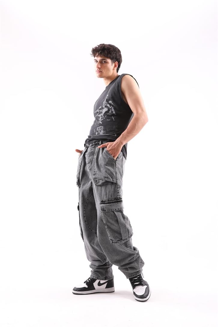 Full Pocket Acid Wash Baggy Pantolon
