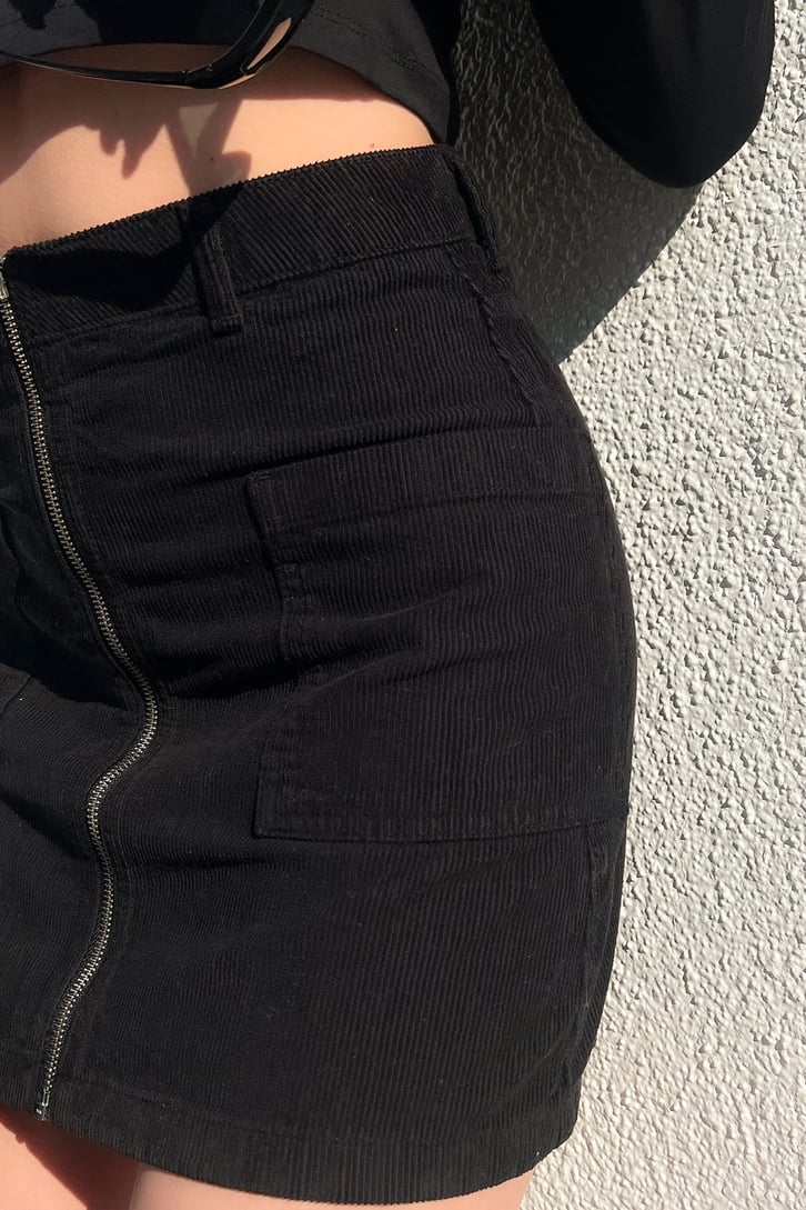 Full Zipper Siyah Kadife Mini Etek