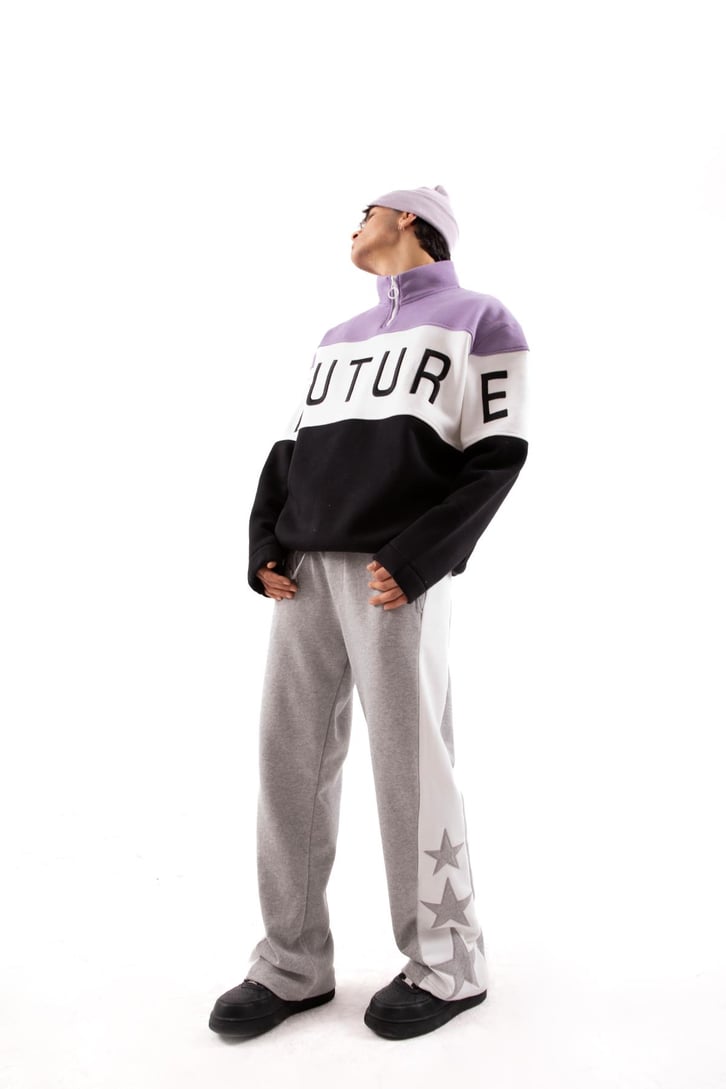 Future Baskılı Yarım Fermuarlı Siyah Oversize Sweatshirt