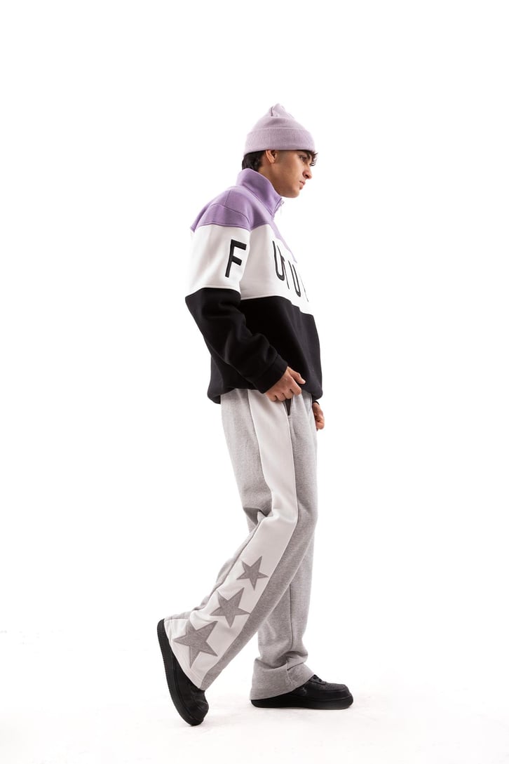 Future Baskılı Yarım Fermuarlı Siyah Oversize Sweatshirt