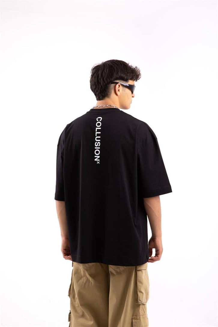 Future Dreamscape Baskılı Siyah Oversize Tshirt