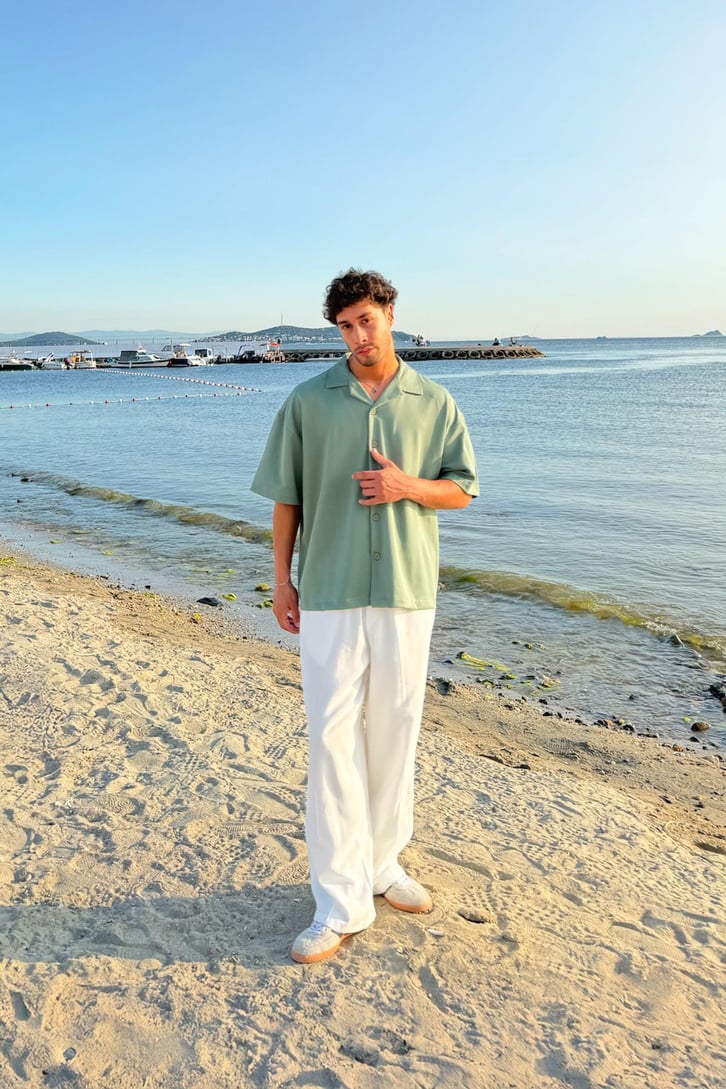 Gabardin Kumaş Oversize Kısa Kol Gömlek