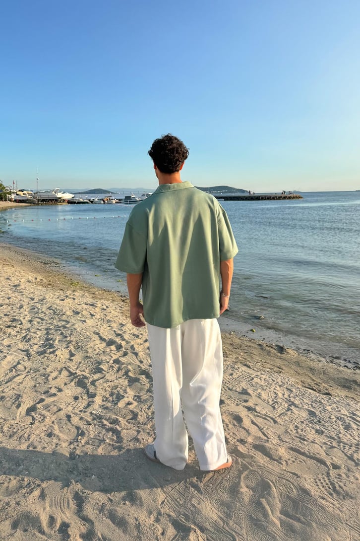 Gabardin Kumaş Oversize Kısa Kol Gömlek