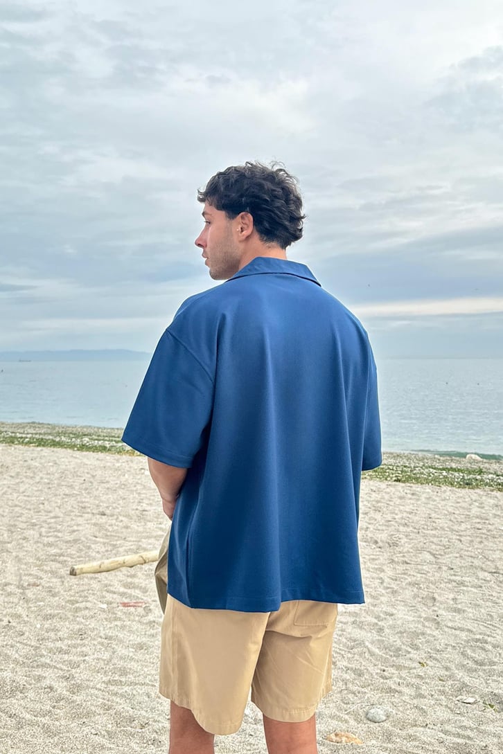 Gabardin Kumaş Oversize Kısa Kol Gömlek
