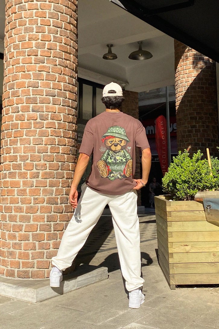 Gangsta Bear Sırt Baskılı Oversize Tshirt