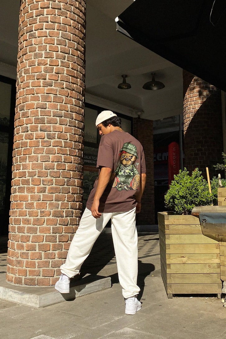 Gangsta Bear Sırt Baskılı Oversize Tshirt