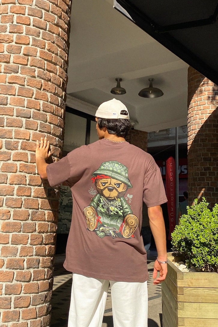 Gangsta Bear Sırt Baskılı Oversize Tshirt