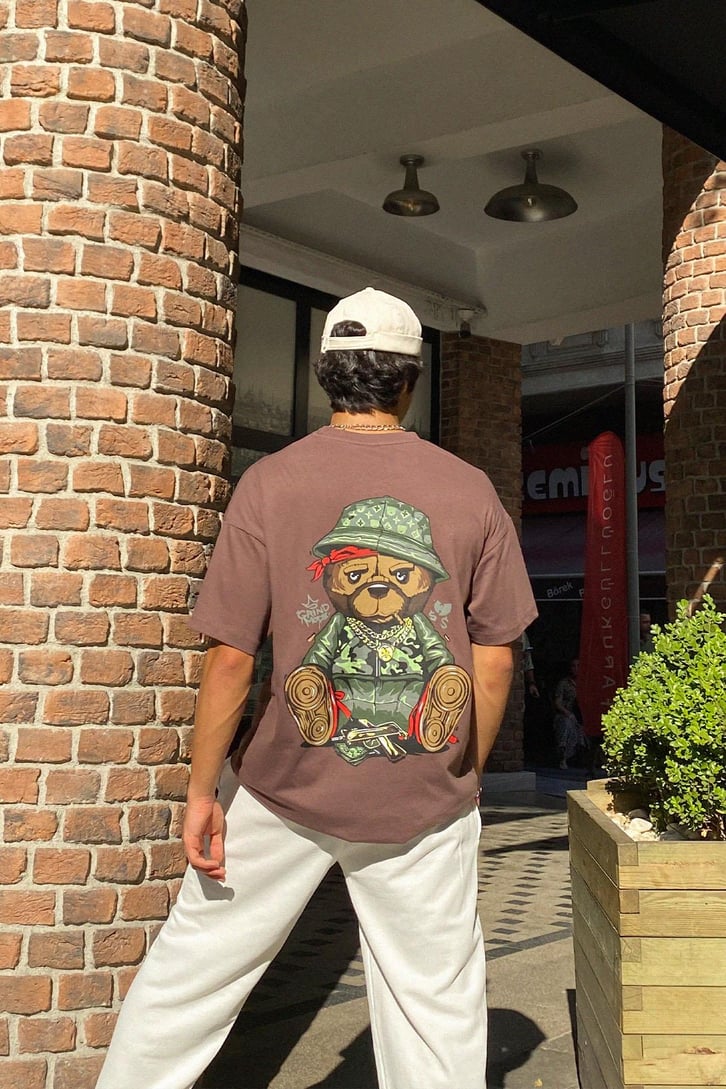 Gangsta Bear Sırt Baskılı Oversize Tshirt