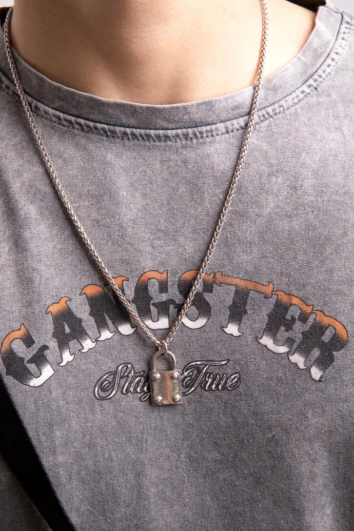 Gangster Baskılı Acid Wash Tshirt