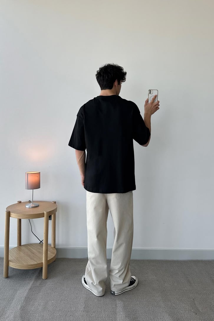 Garment Baskılı Bej Oversize Tişört