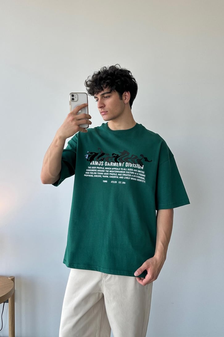 Garment Baskılı Bej Oversize Tişört