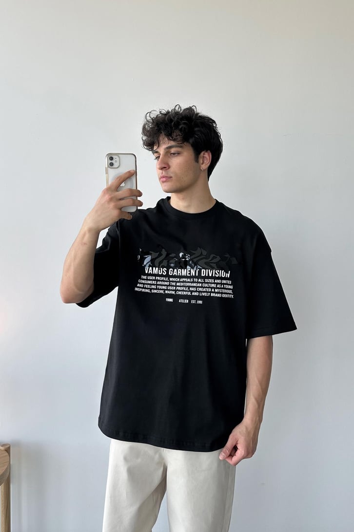 Garment Baskılı Bej Oversize Tişört