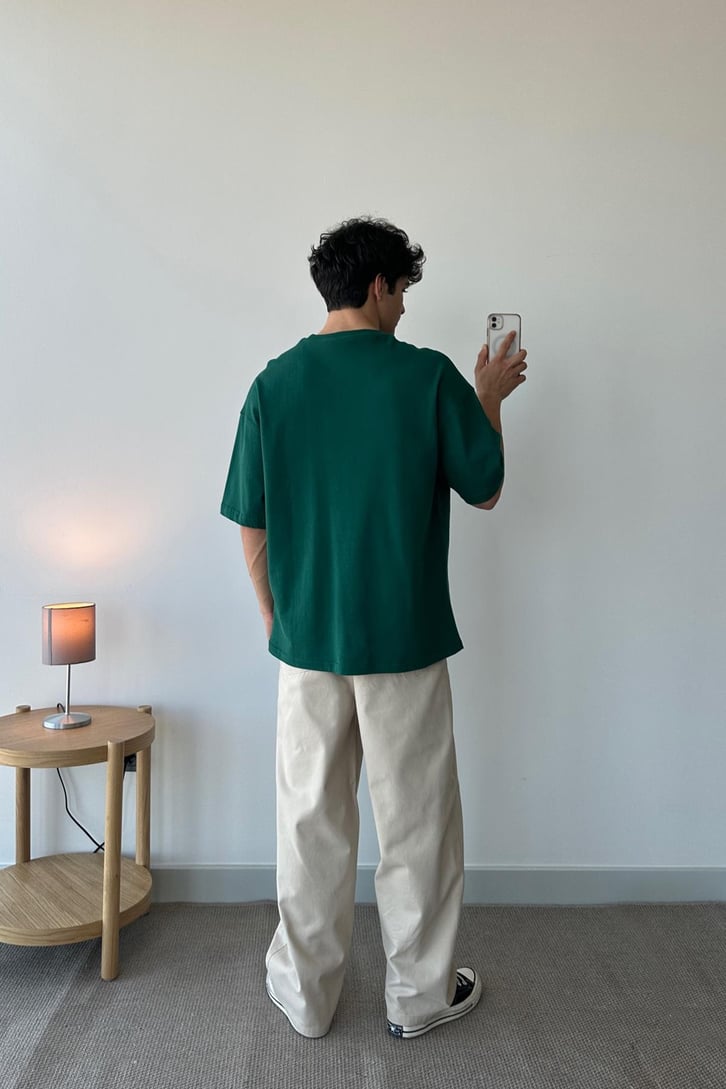 Garment Baskılı Bej Oversize Tişört