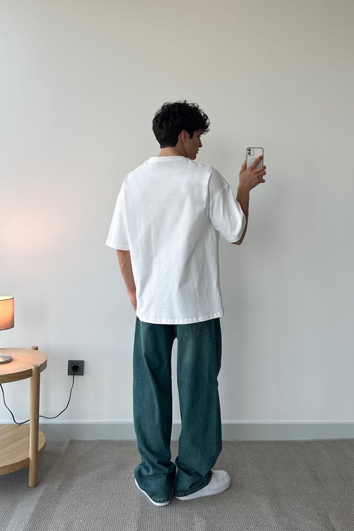 Garment Baskılı Beyaz Oversize Tişört