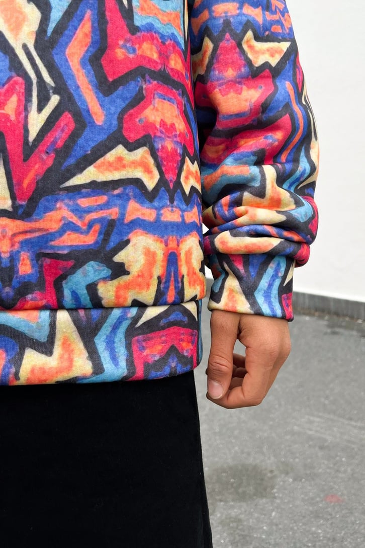 Geometric Pattern Colorful Hal-Zip Sweatshirt