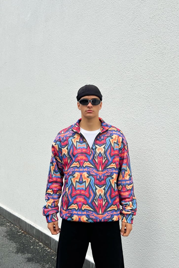 Geometric Pattern Colorful Hal-Zip Sweatshirt