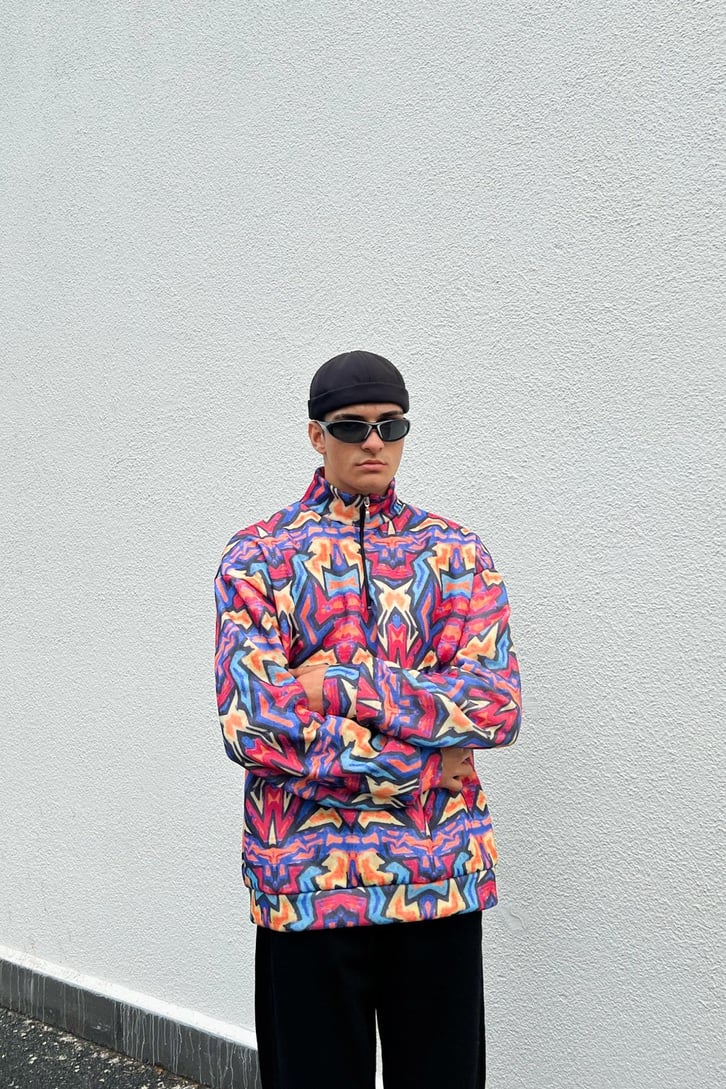 Geometric Pattern Colorful Hal-Zip Sweatshirt