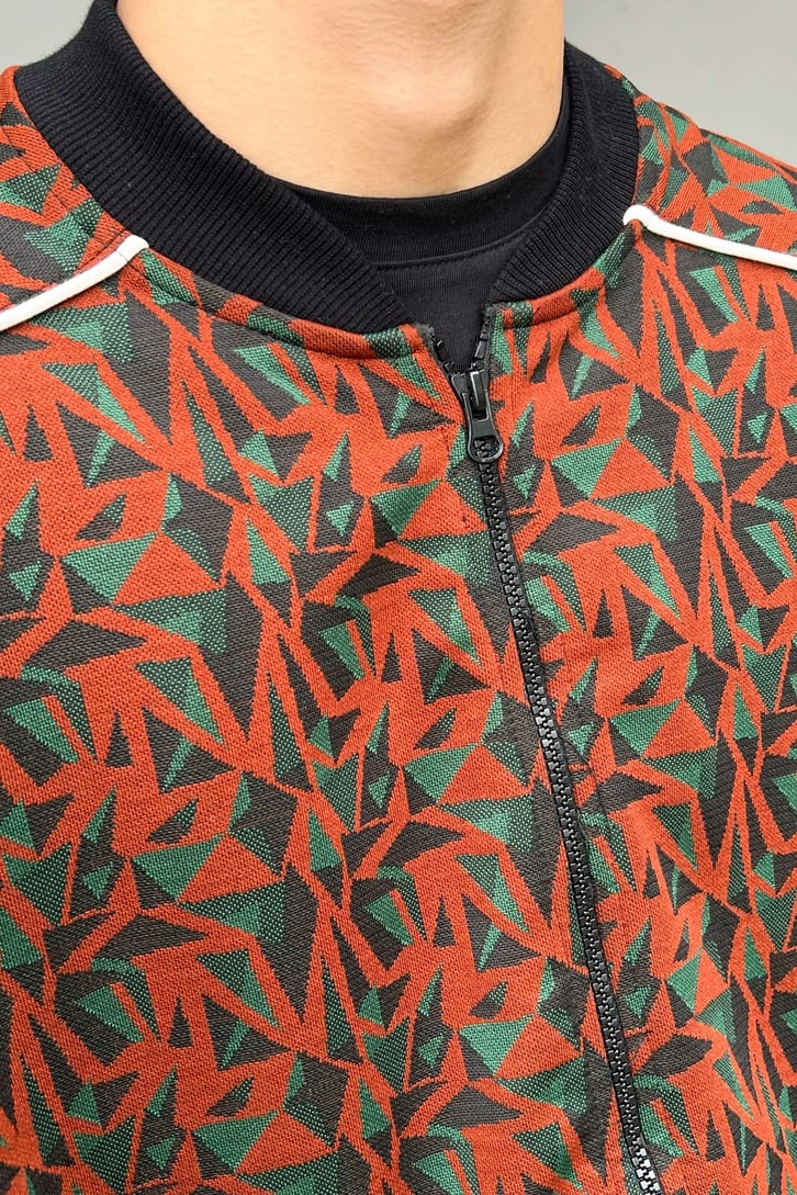 Geometric Pattern Zipper Ceket