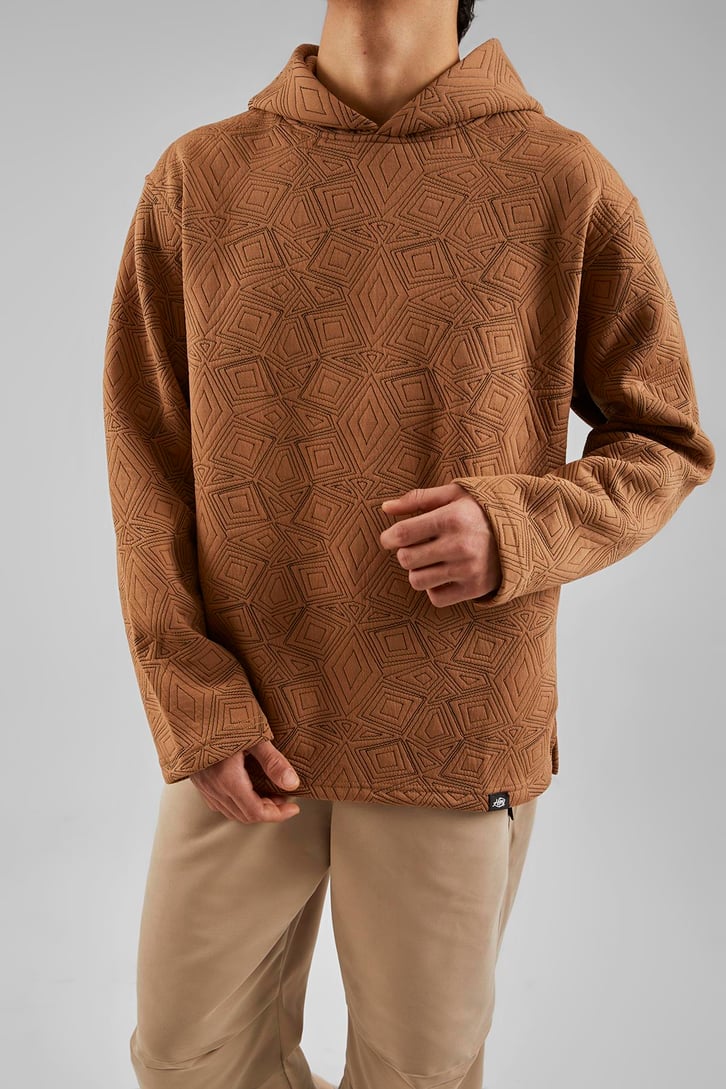 Geometrik Desenli Camel Oversize Hoodie