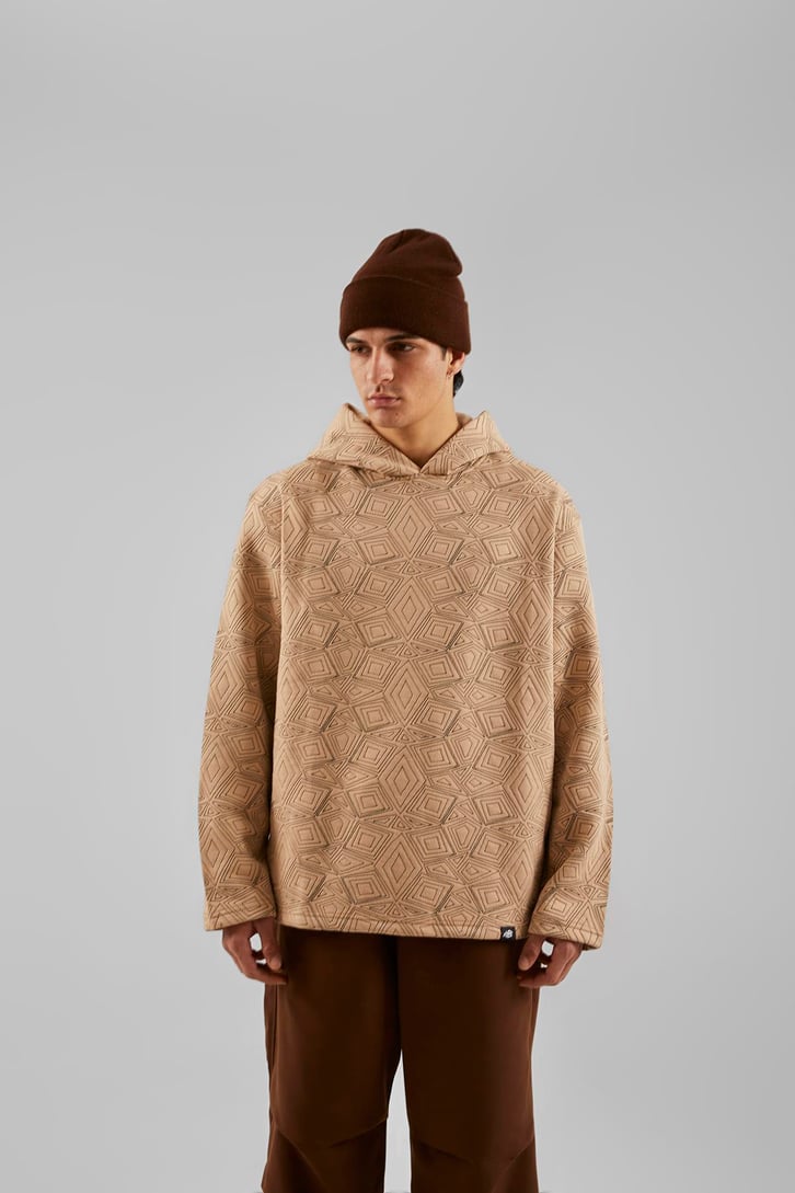 Geometrik Desenli Siyah Oversize Hoodie