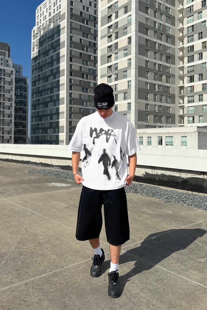 Ghost Baskılı Beyaz Oversize Tişört