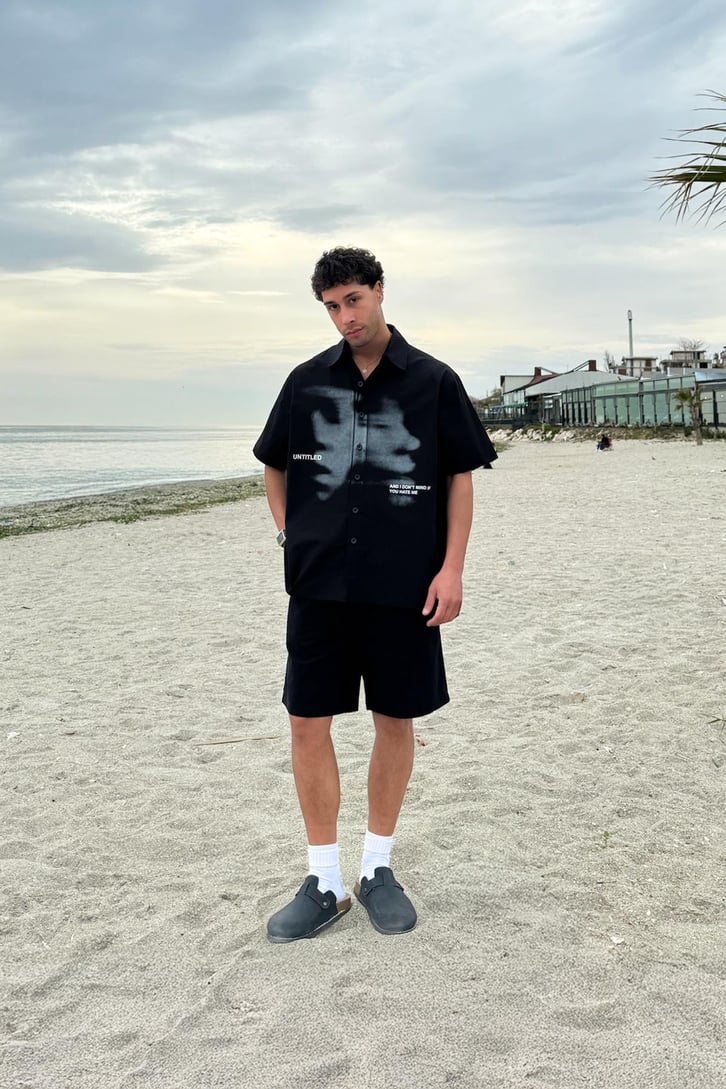 Ghost Baskılı Kısa Kol Oversize Gömlek