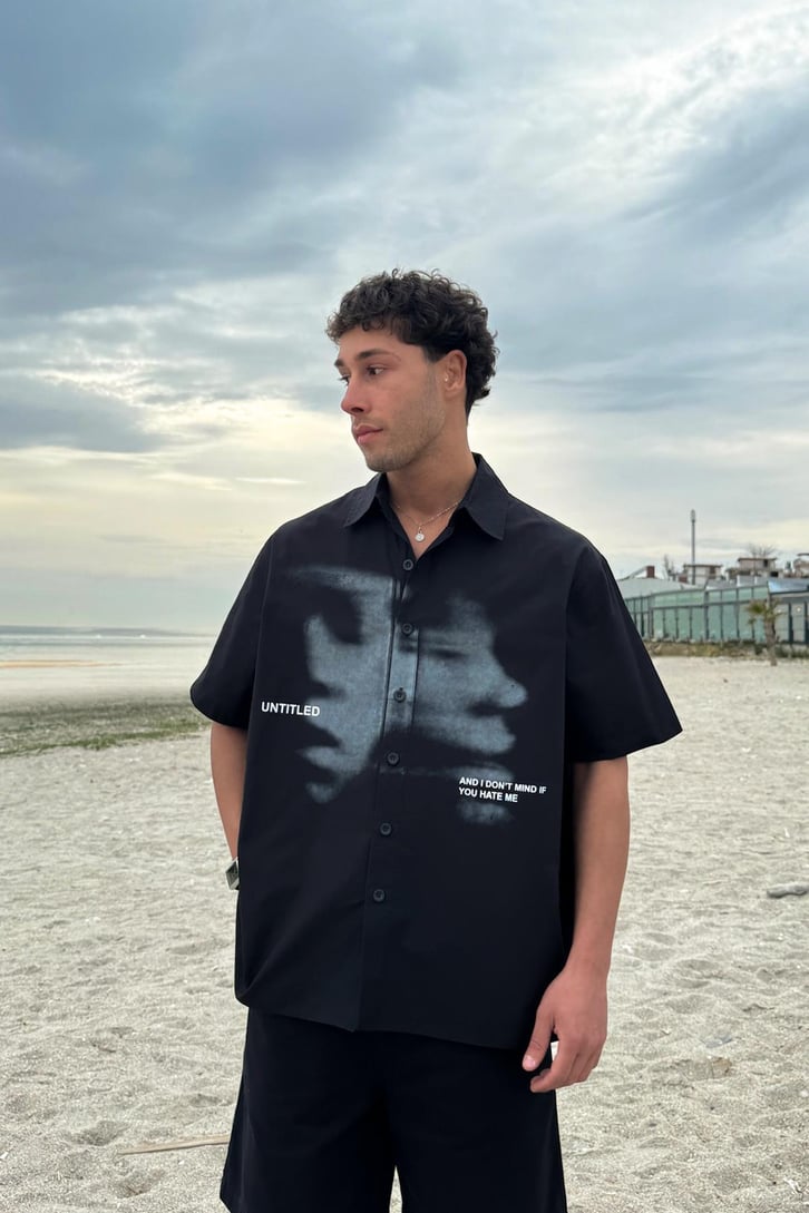 Ghost Baskılı Kısa Kol Oversize Gömlek