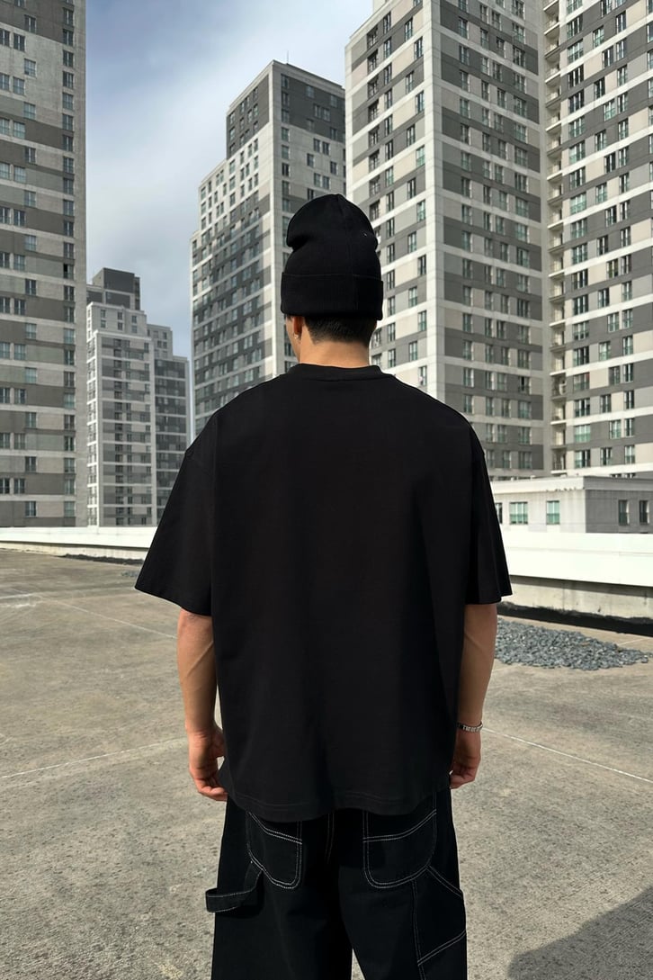 Ghost Baskılı Siyah Oversize Tişört