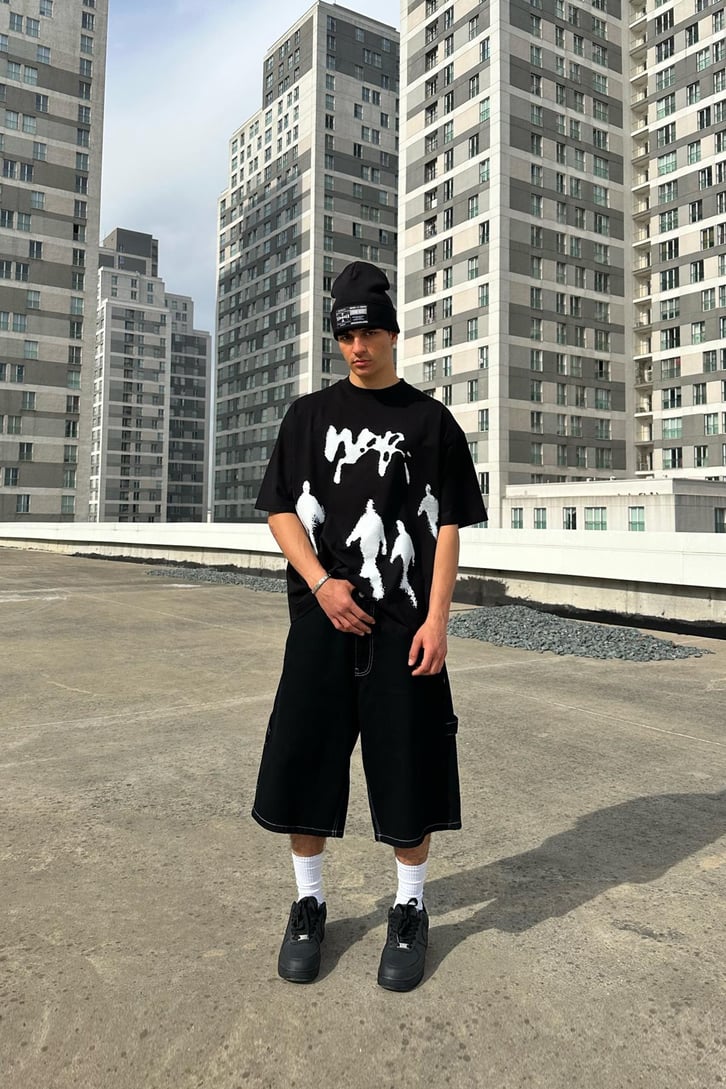 Ghost Baskılı Siyah Oversize Tişört