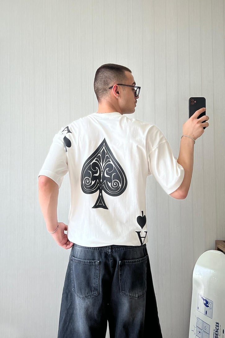 Giocando A Carte Baskılı Oversize Tişört