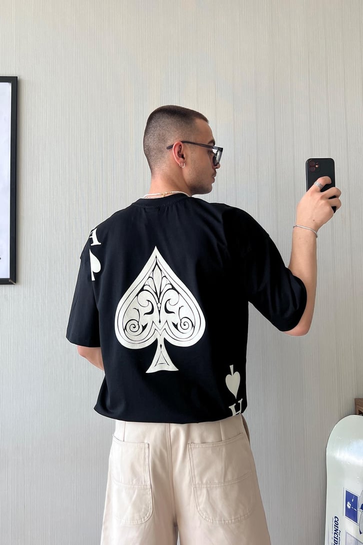 Giocando A Carte Baskılı Oversize Tişört