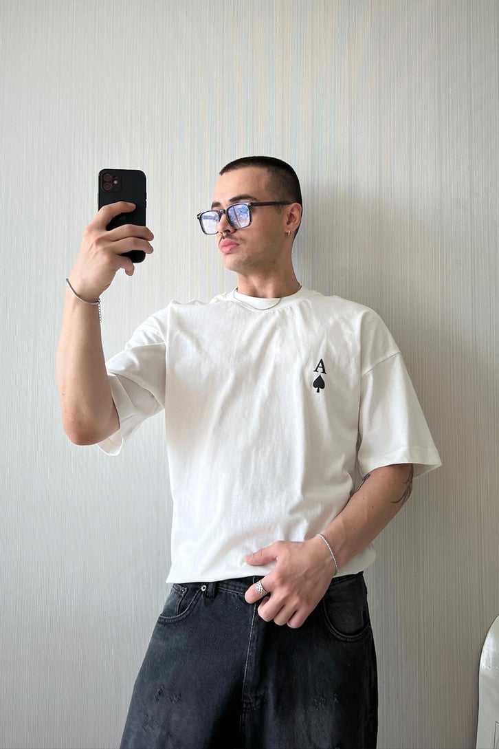 Giocando A Carte Baskılı Oversize Tişört