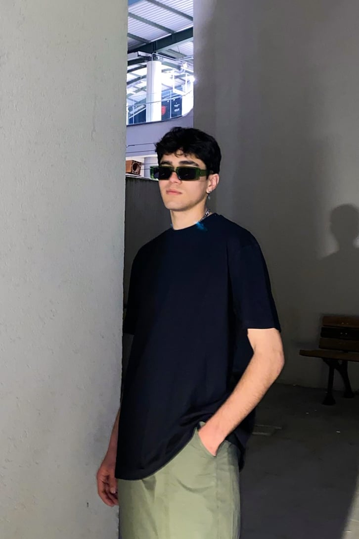 Glitch Printed Oversize Siyah Tshirt