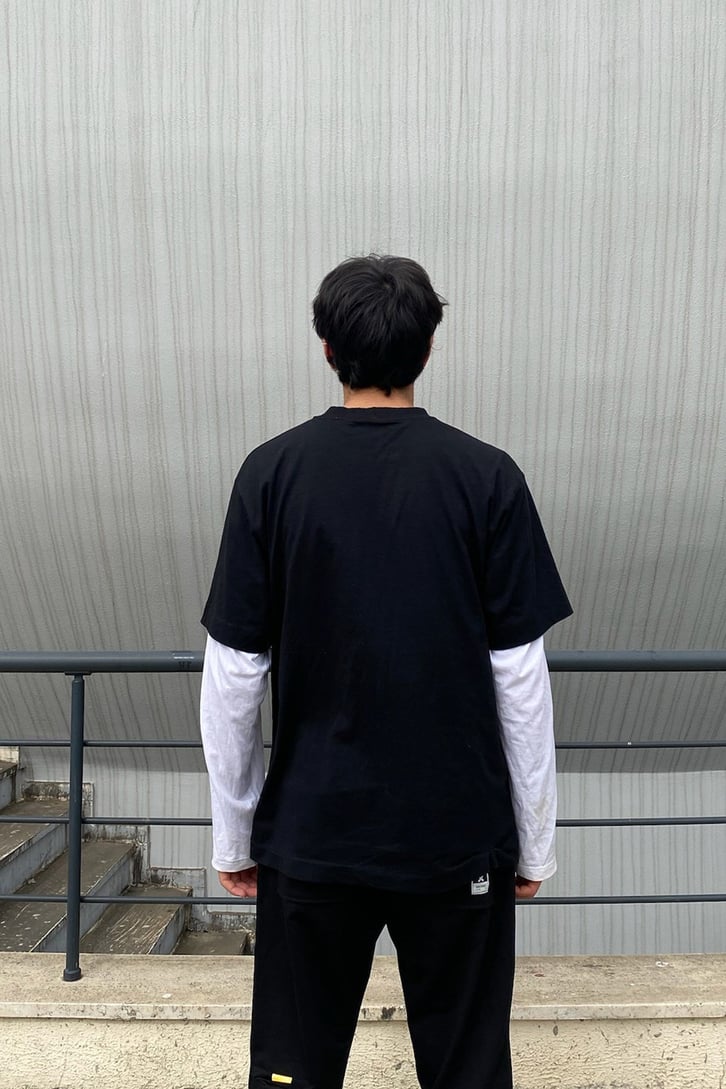 Göğüs Baskılı Oversize Siyah Tshirt