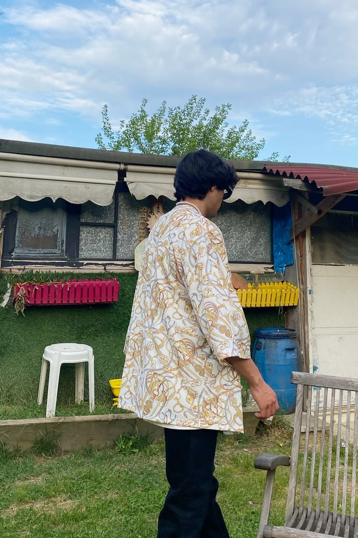 Gold Belt Baskçlç Beyaz Oversize Kimono